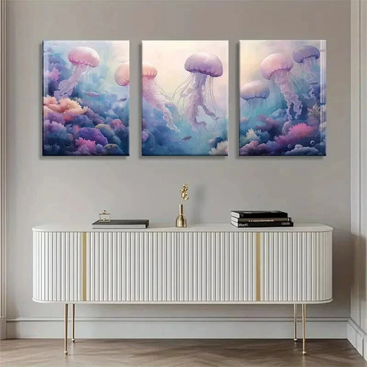 3pcs Soft Purple and Blue Underwater Perfect Wall Art Set Canvas Framed 40x60cm - High Quality Print 100% Australian Made Wall Canvas Ready to Hang