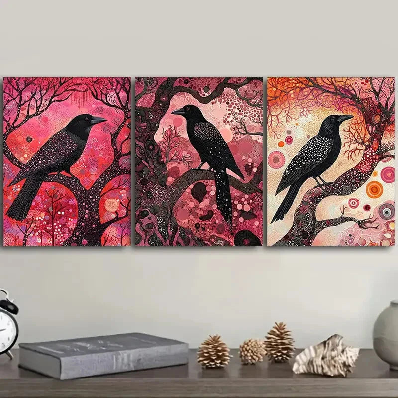 3pcs  The psychic crow Wall Art Set Canvas Framed 40x60cm - High Quality Print 100% Australian Made Wall Canvas Ready to Hang