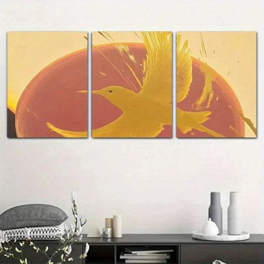 3pcs Set Of Yellow Flying Birds Metal Print Ready to Hang Art