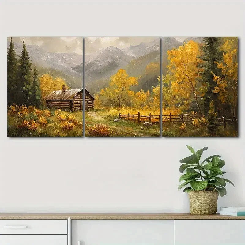 3pcs Golden Trees & Rolling Hills Nature Perfect Wall Art Set Canvas Framed 40x60cm - High Quality Print 100% Australian Made Wall Canvas Ready to Hang