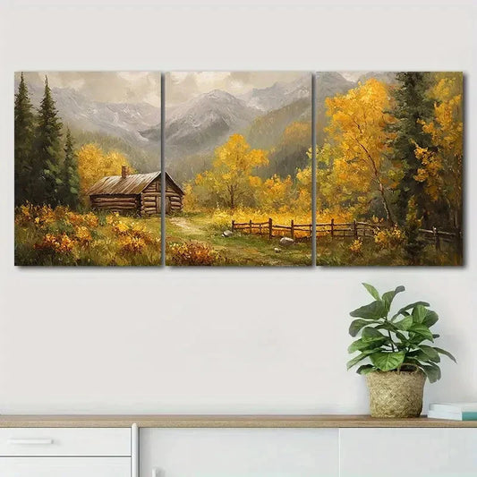 3pcs Golden Trees & Rolling Hills Nature Perfect Wall Art Set Canvas Framed 40x60cm - High Quality Print 100% Australian Made Wall Canvas Ready to Hang