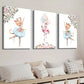 3pcs Kitten Ballet Pink Flamingo & Floral Design Wall Art Set Canvas Framed 40x60cm - High Quality Print 100% Australian Made Wall Canvas Ready to Hang