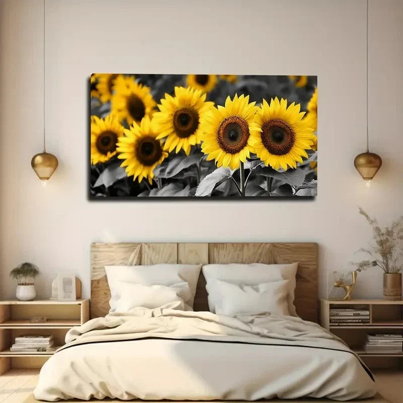 Vibrant Yellow Sunflowers Wall Art Canvas Office Home Room Framed 80x45cm