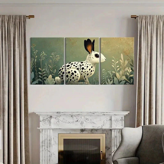 3pcs Artistic Rabbit Illustration Spotted Design Metal Print Ready to Hang Art