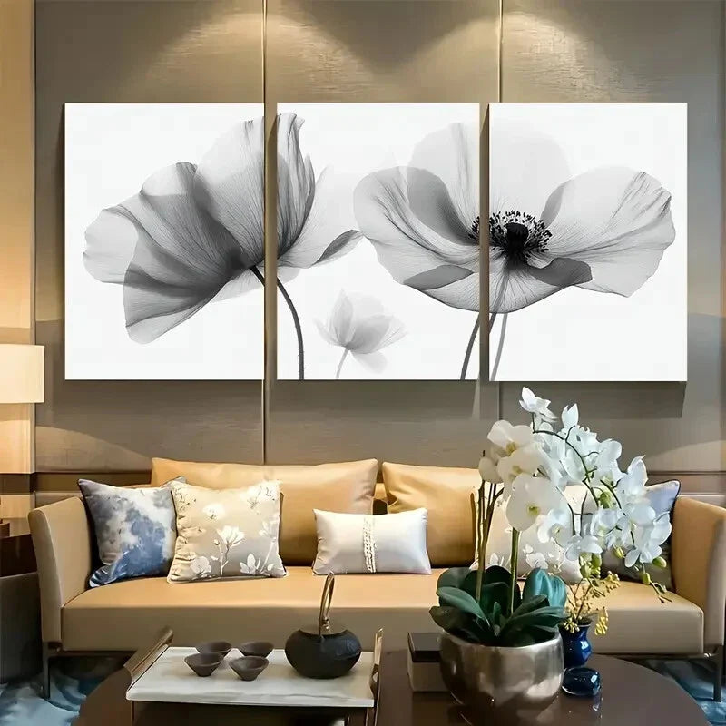 3pcs Elegant Black and White Floral Silhouette Metal Print Ready to Hang Art