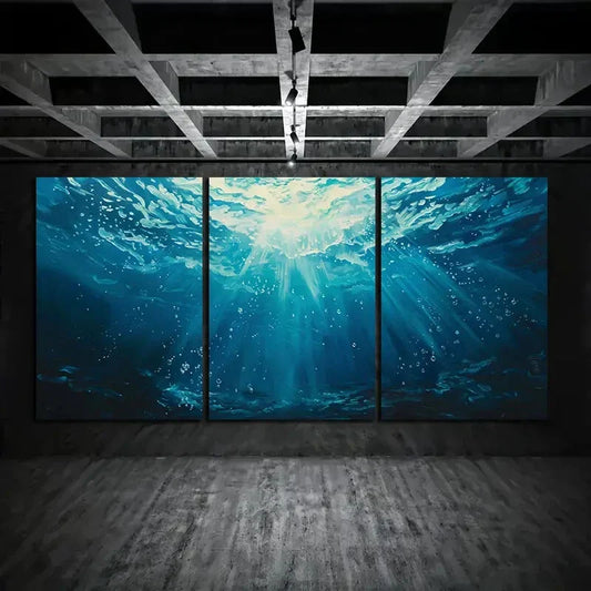 3pcs Underwater Sunlight Blue & White Metal Print Ready to Hang Art