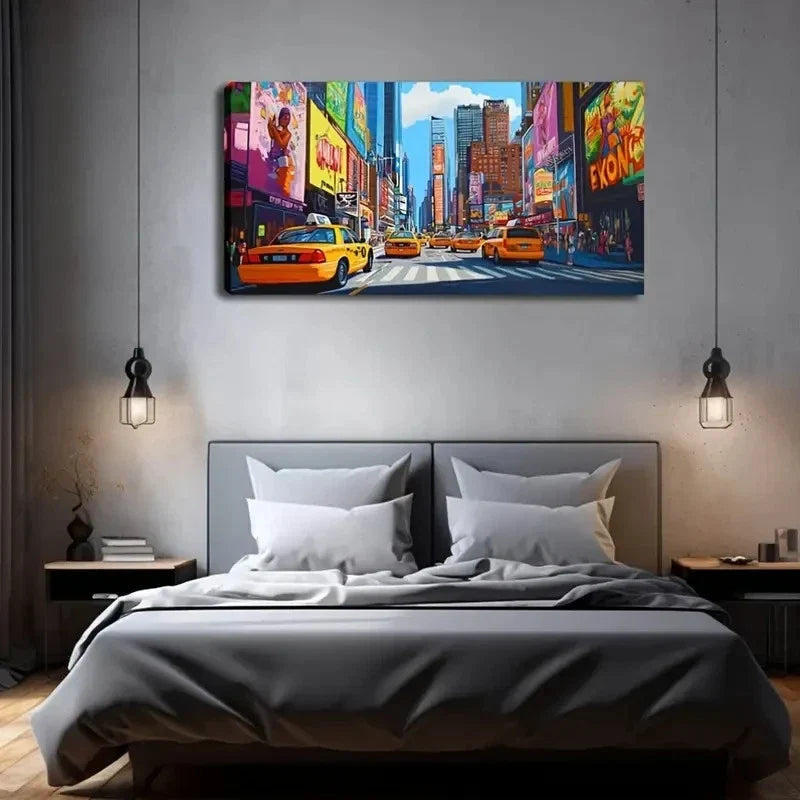 Bustling City Landscape Wall Art Canvas Office Home Room Framed 120x60cm