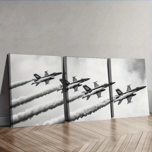 3pcs The jet plane is in the sky Wall Art Set Canvas Framed 40x60cm - High Quality Print 100% Australian Made Wall Canvas Ready to Hang