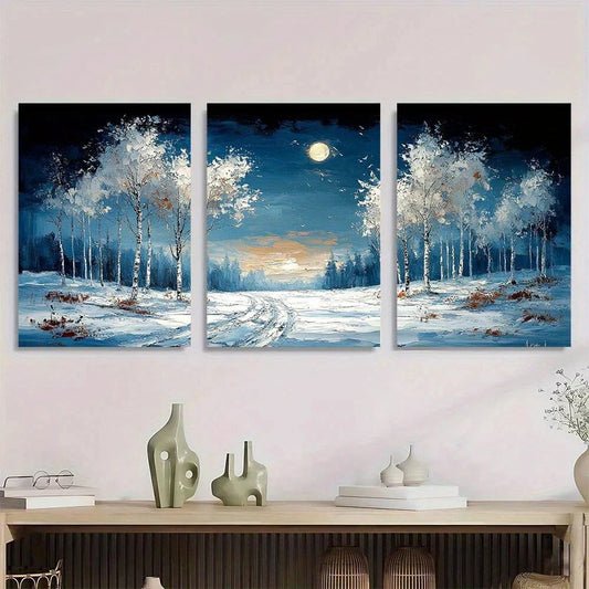 3pcs Winter Wonderland Trees & Snowy Forest Metal Print Ready to Hang Art