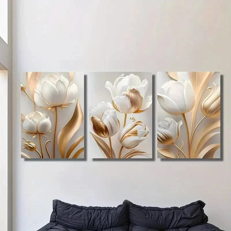 3pcs tulip flowers, Nordic light luxury, Metal Print Ready to Hang Art