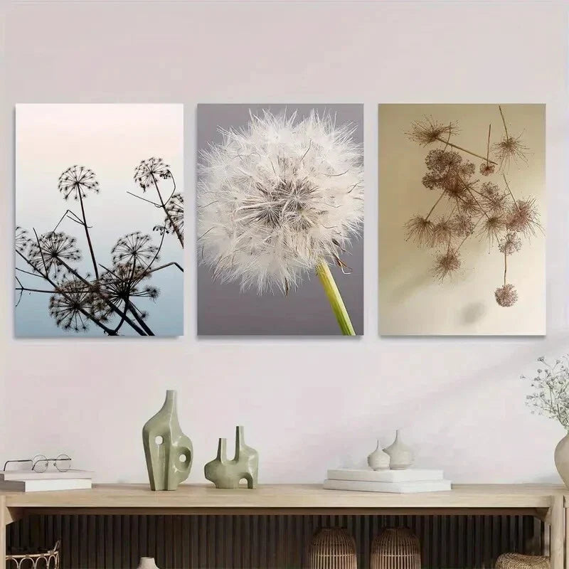 3pcs Beautiful Dandelion Triptych Modern Metal Print Ready to Hang Art