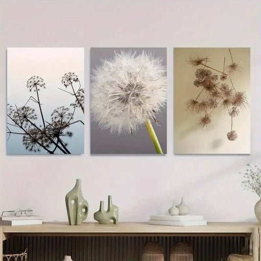 3pcs Beautiful Dandelion Triptych Modern Metal Print Ready to Hang Art