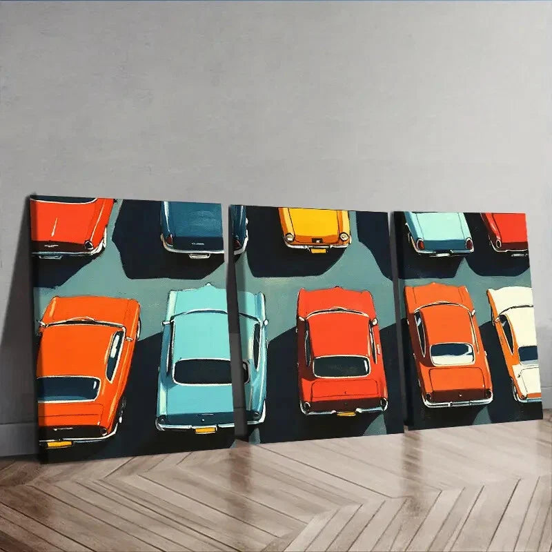3pcs Automobile market Wall Art Set Canvas Framed 40x60cm - High Quality Print 100% Australian Made Wall Canvas Ready to Hang