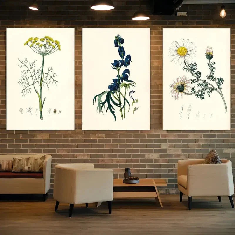 3pcs Minimalist Floral & Herbal Designs Metal Print Ready to Hang Art