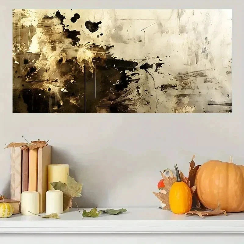 Vintage Retro Abstract Brown Wall Art Canvas Office Home Room Framed 80x45cm