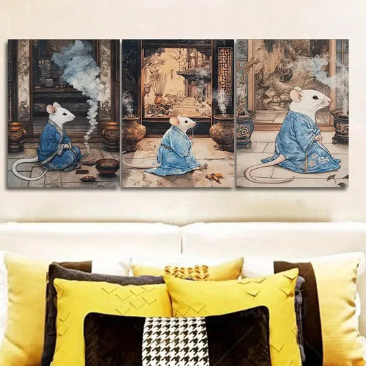 3pcs Robe mouse Wall Art Set Canvas Framed 40x60cm - High Quality Print 100% Australian Made Wall Canvas Ready to Hang