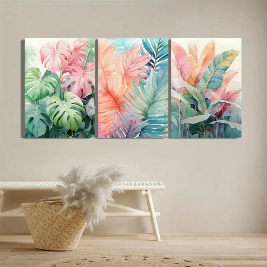 3pcs Tropical Plant Bohemian Style Monstera Leaf Metal Print Ready to Hang Art