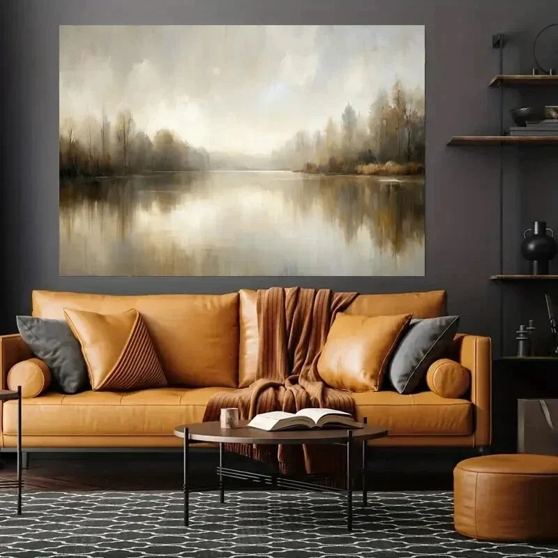 River & Lush Greenery wall canvas office home room framed 80x45cm