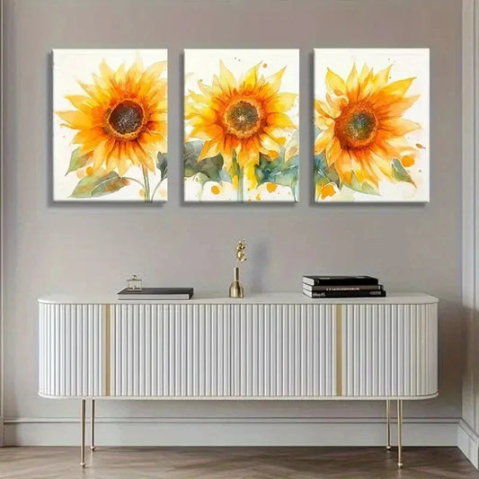 3pcs Vibrant Yellow Floral Brushstrokes Perfect Wall Art Set Canvas Framed 40x60cm - High Quality Print 100% Australian Made Wall Canvas Ready to Hang
