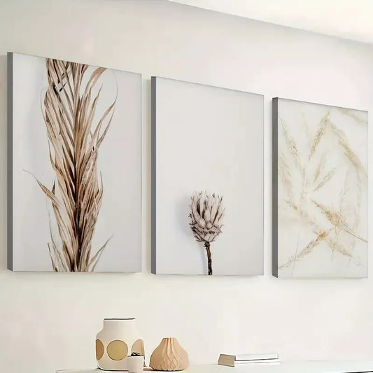 3pcs Featuring Hay And Dried Flowers, Embodying  Wall Art Set Canvas Framed 40x60cm - High Quality Print 100% Australian Made Wall Canvas Ready to Hang