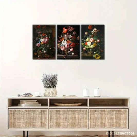 3pcs Neutral Art Prints Jewel Tone Moody Floral Metal Print Ready to Hang Art