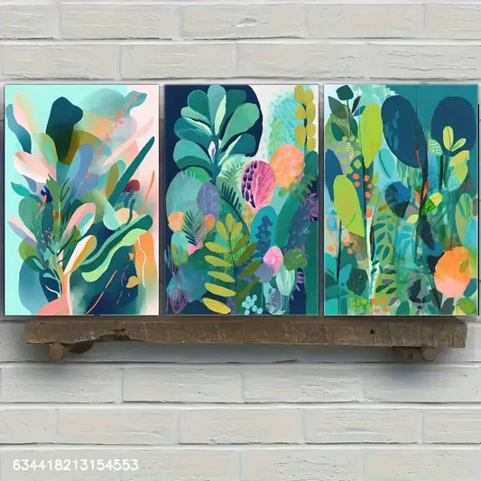 3pcs Tropical Leaf Vibrant Green Foliage Metal Print Ready to Hang Art