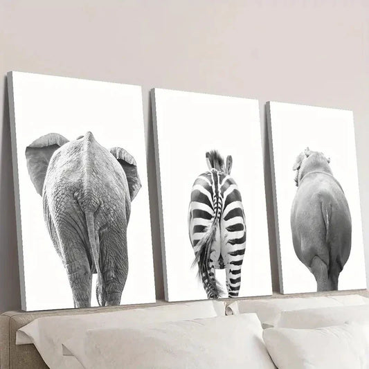 3pcs animal butt art, cartoon animal Wall Art Set Canvas Framed 40x60cm - High Quality Print 100% Australian Made Wall Canvas Ready to Hang