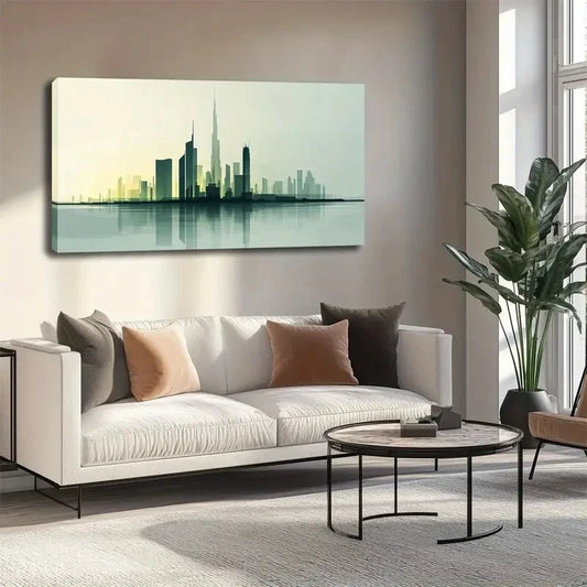 Gradient Blue Green Cityscape Wall Art canvas office home room framed 80x45cm