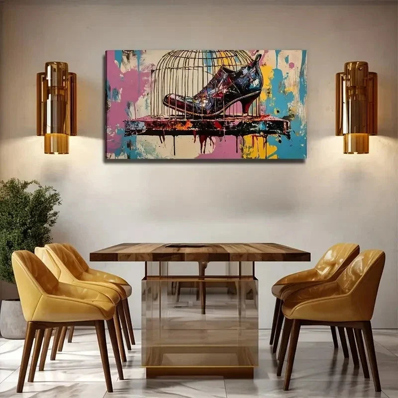 Bird Cage & High Heels Wall Art Canvas Office Home Room Framed 120x60cm