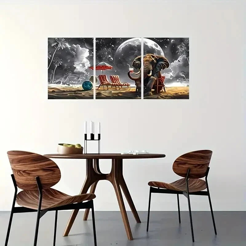 3pcs Fantasy Beach Elephant Pictures Metal Print Ready to Hang Art