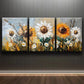 3pcs Abstract Charming Sunflower Yellow & White Metal Print Ready to Hang Art