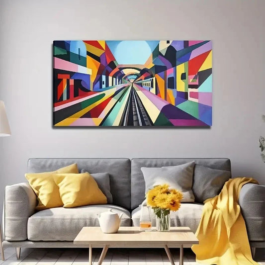 Modern Abstract Train Tracks Wall Art Canvas Office Home Room Framed 120x60cm