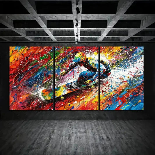 3pcs Skateboard Graffiti Colourful Painting Metal Print Ready to Hang Art