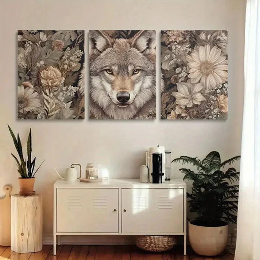 3pcs Detailed Foliage and Floral Patterns Metal Print Ready to Hang Art