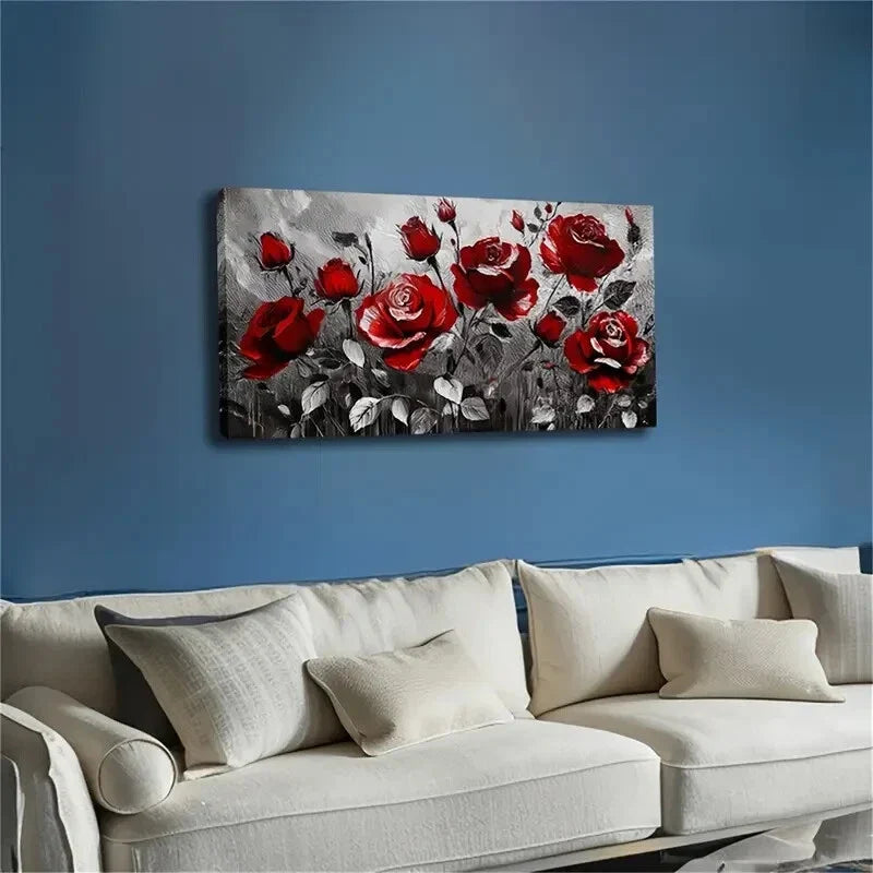 Many Blooming Red Roses Buds Wall Art Canvas Office Home Room Framed 120x60cm