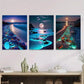 3pcs Beach Moonlight Sunset and Starry Sky Wall Art Set Canvas Framed 40x60cm - High Quality Print 100% Australian Made Wall Canvas Ready to Hang