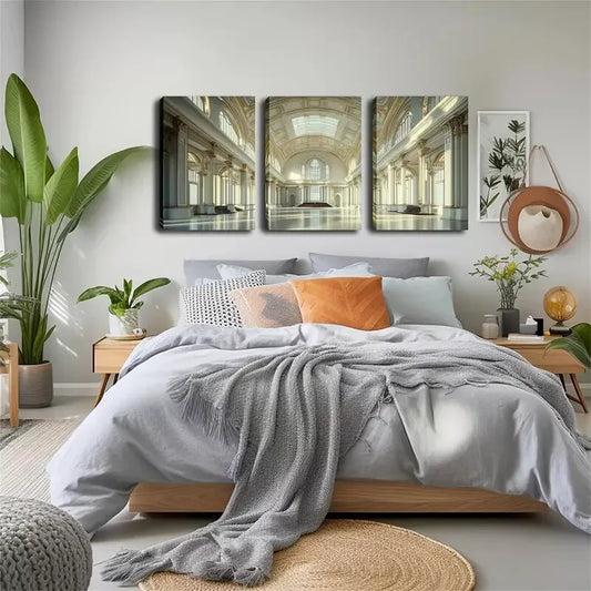 3pcs Majestic White Palace Wall Art Set Canvas Framed 40x60cm - High Quality Print 100% Australian Made Wall Canvas Ready to Hang