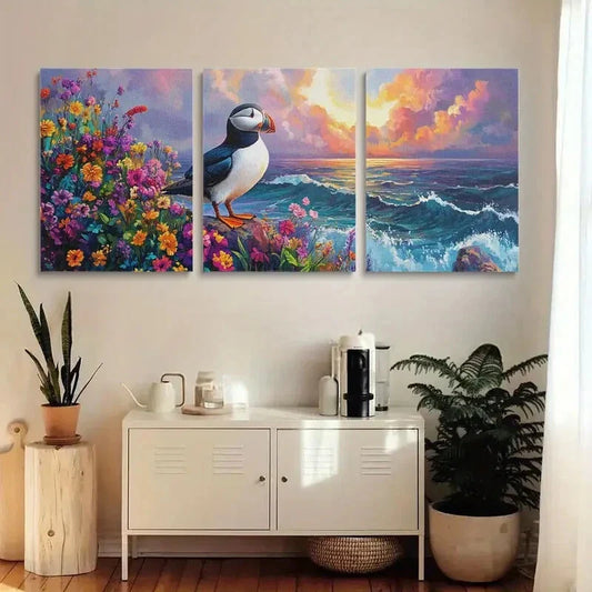 3pcs Vibrant Sea Parrot Ocean & Flower Metal Print Ready to Hang Art