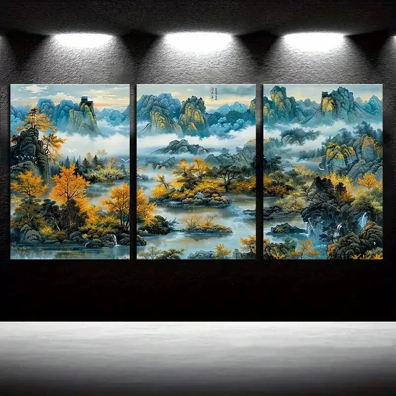 3pcs Chinese Style Landscape Painting Canvas Framed 40x60cm - High Quality Print 100% Australian Made Wall Canvas Ready to Hang