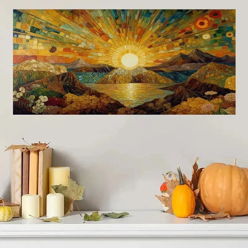 Vibrant Sunrise Mountain Wall Art Canvas Office Home Room Framed 120x60cm