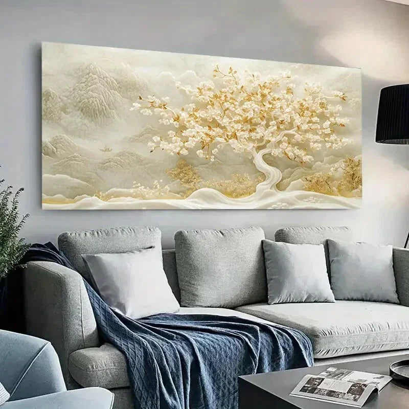 Golden Tree Misty Mountain wall canvas office home room framed 120x60cm