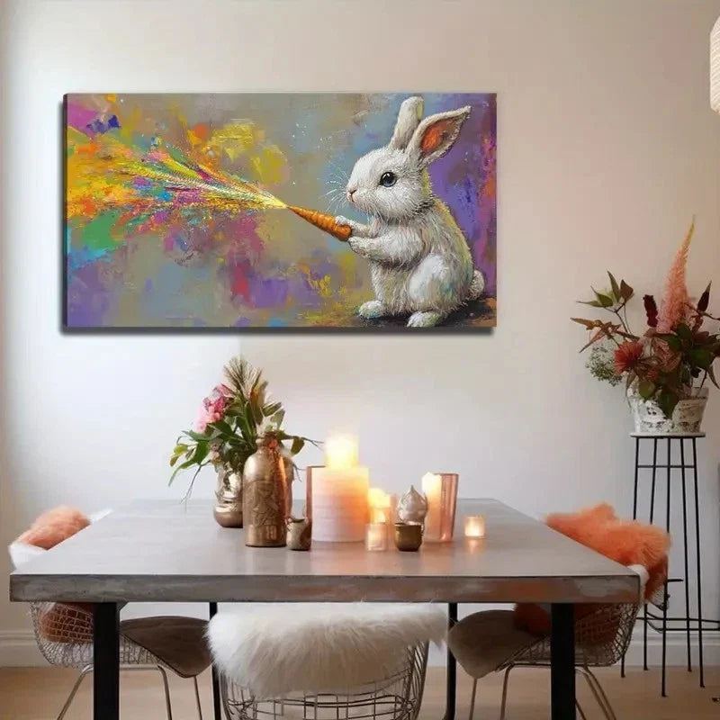White Rabbit Carrot & Fireworks Wall Art Canvas Office Home Room Framed 120x60cm
