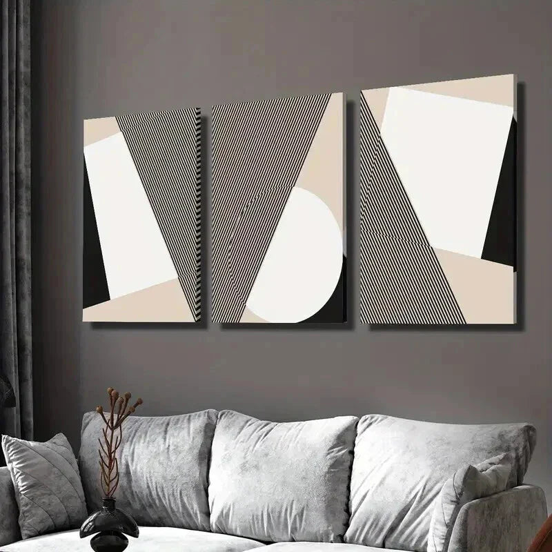 3pcs Abstract Geometric Modern Black Line Wall Art Set Canvas Framed 40x60cm - High Quality Print 100% Australian Made Wall Canvas Ready to Hang