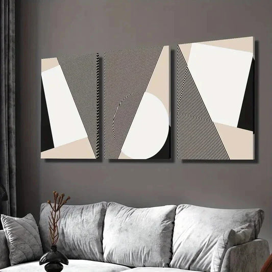 3pcs Abstract Geometric Modern Black Line Wall Art Set Canvas Framed 40x60cm - High Quality Print 100% Australian Made Wall Canvas Ready to Hang