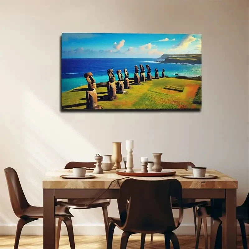 Inexplicable Easter Island Wall Art Canvas Office Home Room Framed 80x45cm