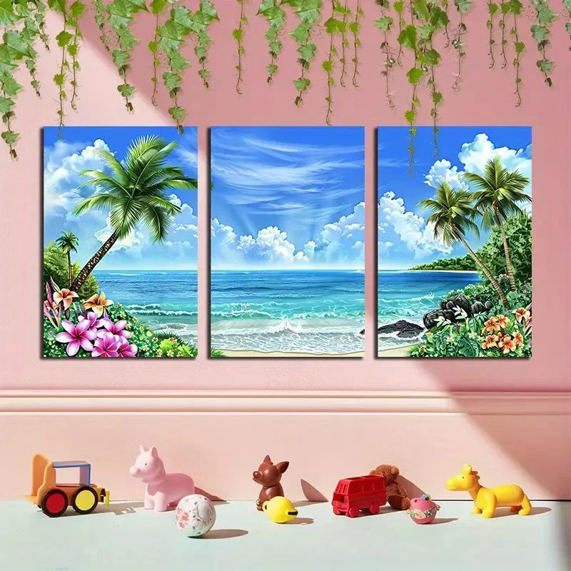 3pcs Tropical Beach Scene  Canvas Framed 40x60cm - High Quality Print 100% Australian Made Wall Canvas Ready to Hang