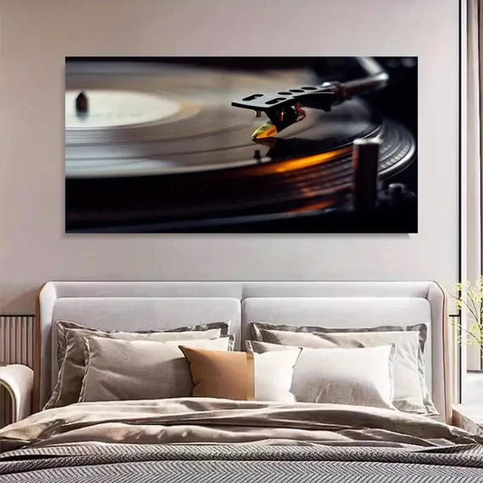 Vintage Vinyl Record Player Wall Art Canvas Office Home Room Framed 120x60cm