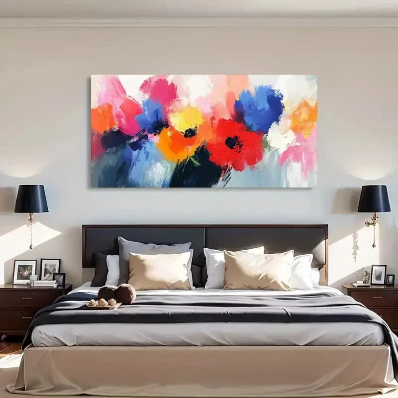 Vibrant Abstract Flowers Piece Wall Art Canvas Office Home Room Framed 120x60cm