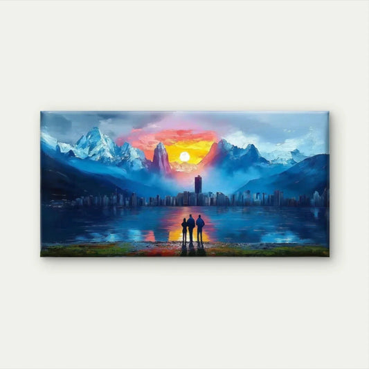 Sunset Mountain Cityscape Wall Art Canvas Office Home Room Framed 80x45cm