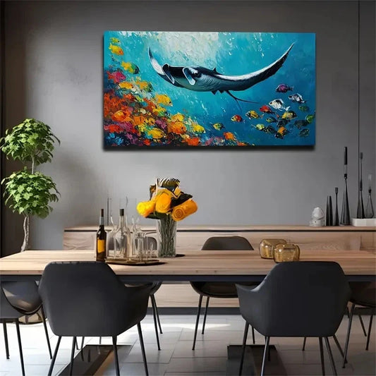 Colorful Fish Behind Stingray Wall Art Canvas Office Home Room Framed 120x60cm